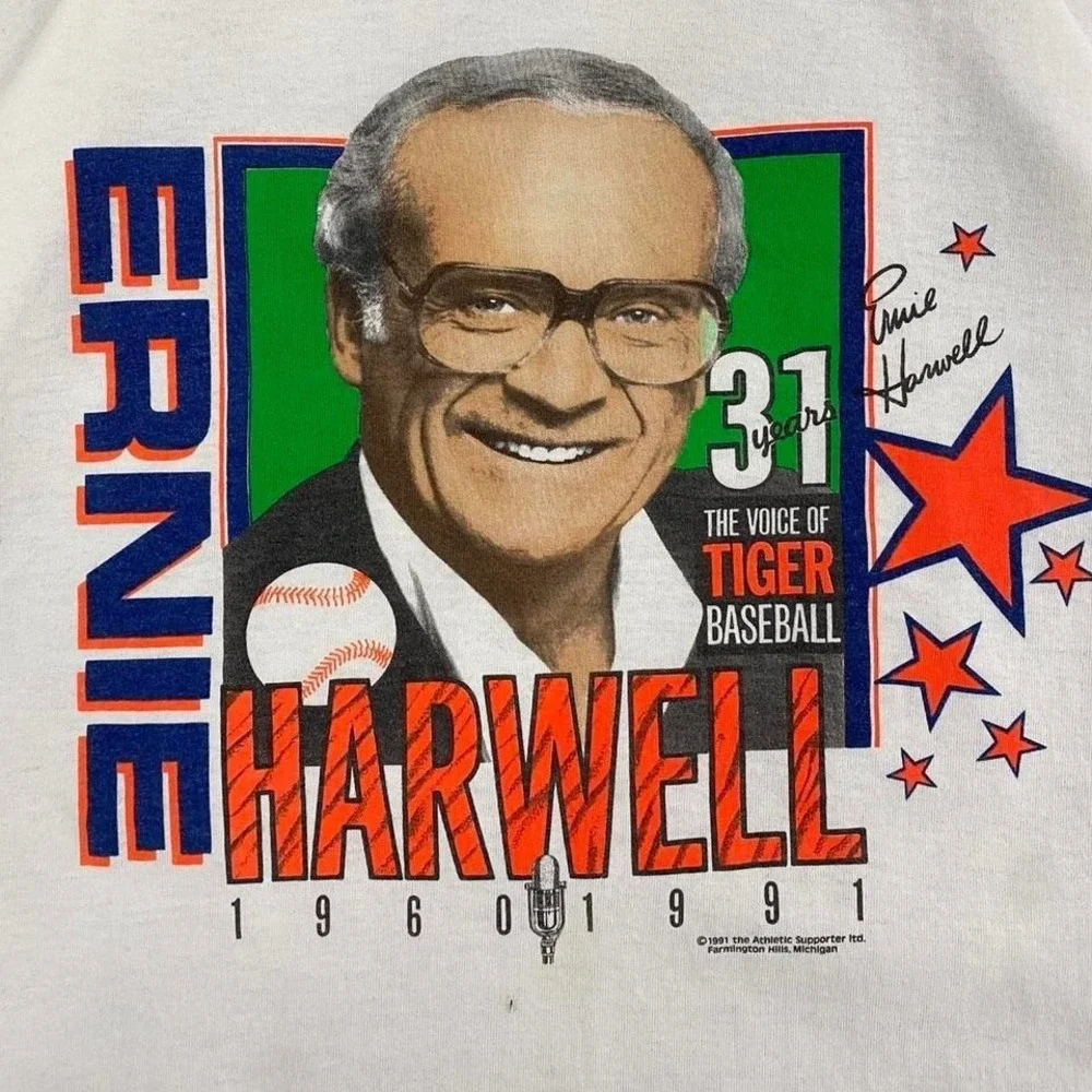 Vintage 1991 Detroit Tiger Ernie‎ Harrell Retirement T-Shirt MLB Screen Stars XL